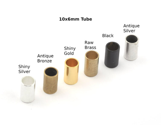 Cylinder Round Jewelry tube findings, Brass -Antique silver -Shiny gold -Shiny Silver -Black - Ant.bronze 6x10mm (hole 5mm) ttt610 bab5 1642