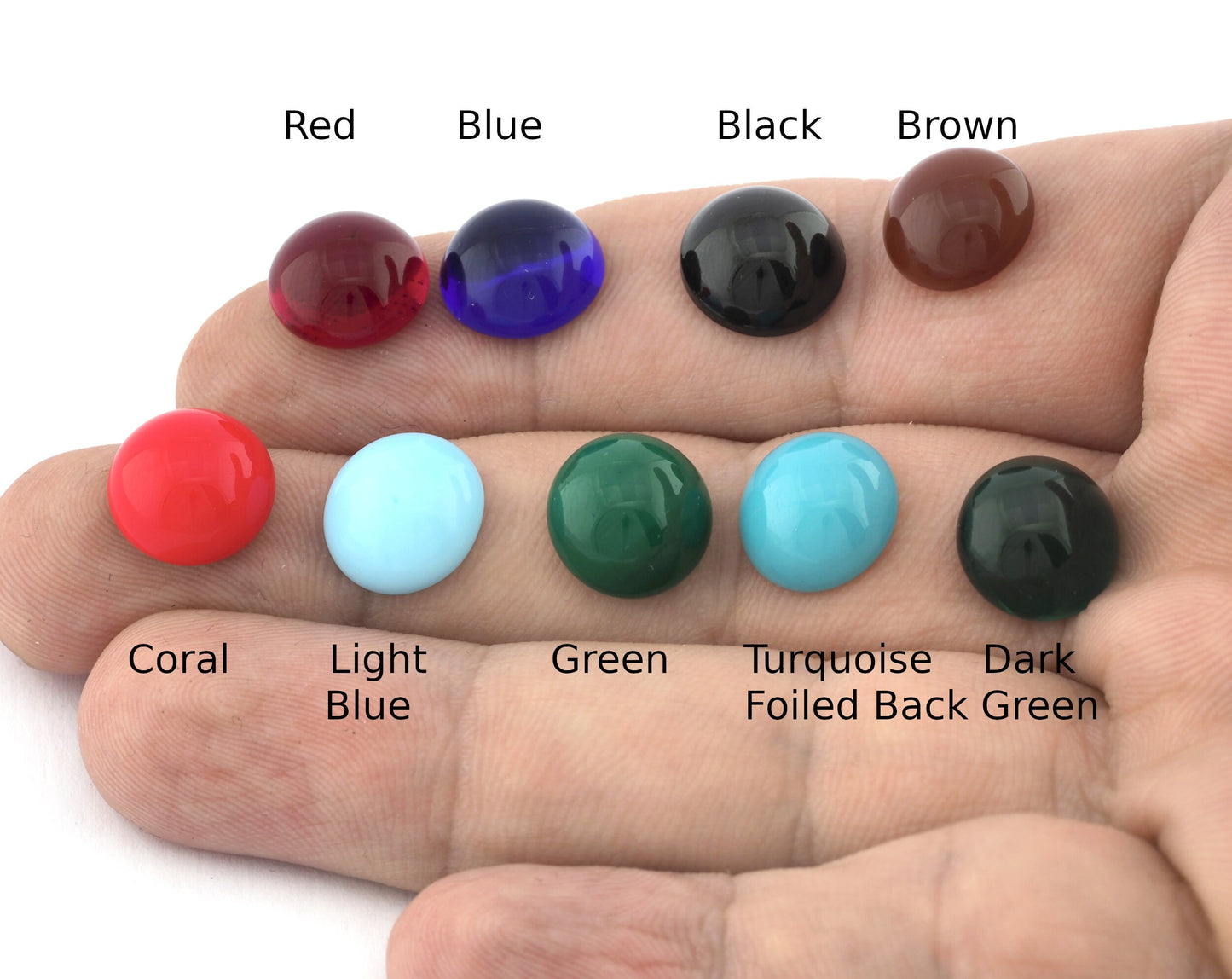 Round Dome Cabochon Glass 12mm Flat Back Red Blue Black Green Brown Colorful Cabochons 120CB CAB61-CAB62
