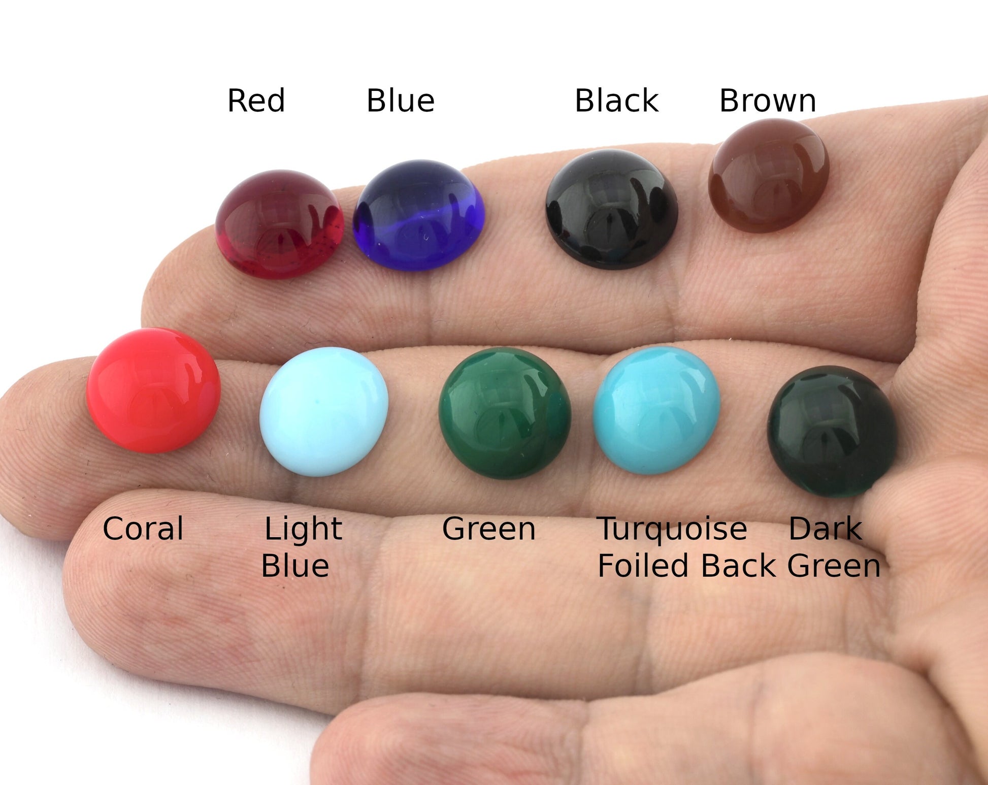 Round Dome Cabochon Glass 12mm Flat Back Red Blue Black Green Brown Colorful Cabochons 120CB CAB61-CAB62