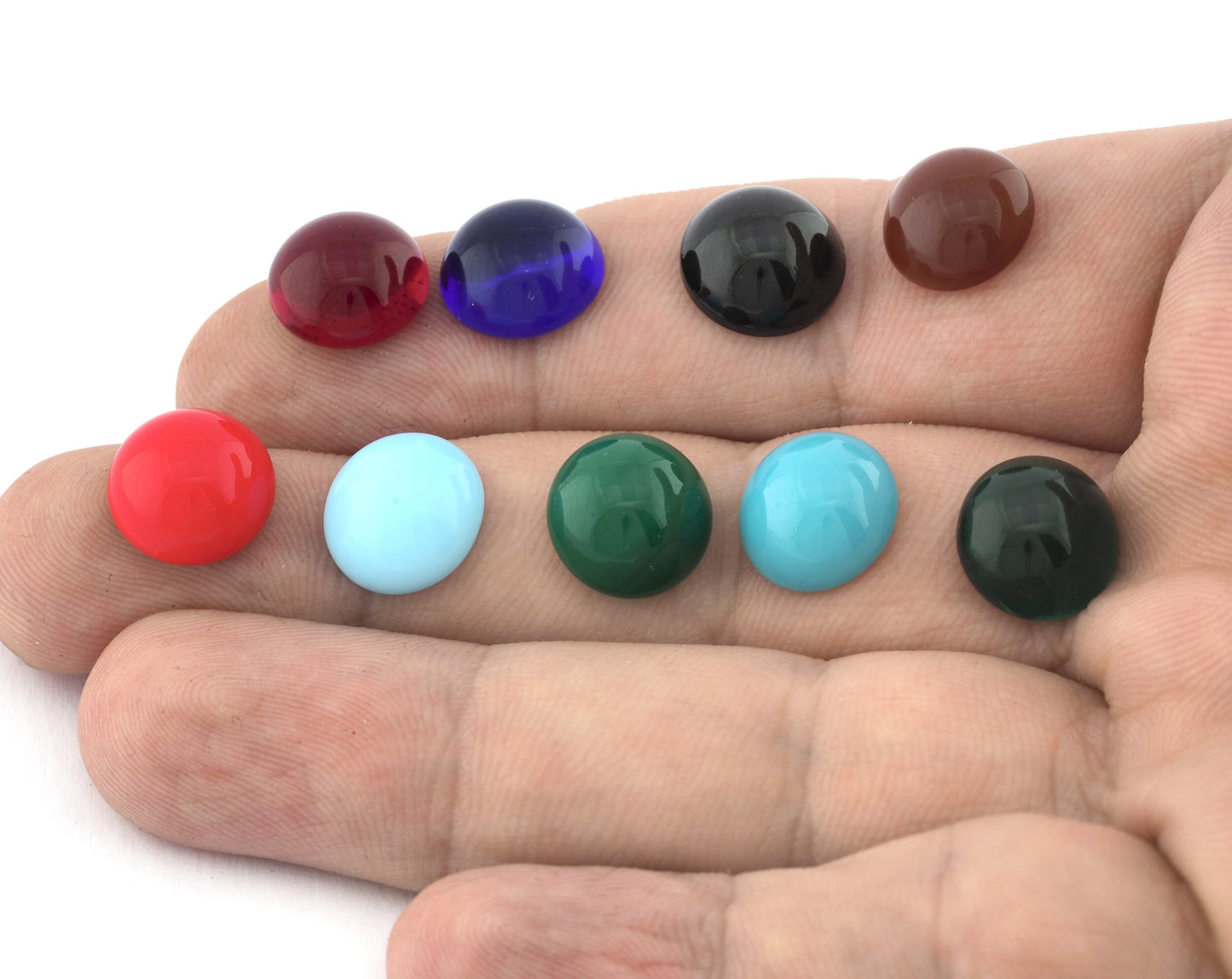 Round Dome Cabochon Glass 12mm Flat Back Red Blue Black Green Brown Colorful Cabochons 120CB CAB61-CAB62
