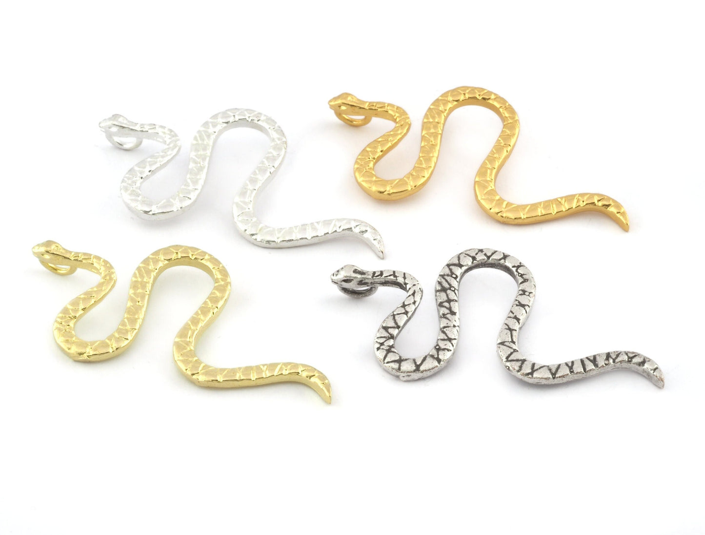 Snake Charms Pendant Raw Brass - Shiny Silver - Antique Silver - Shiny Gold Plated 53x25mm 5303