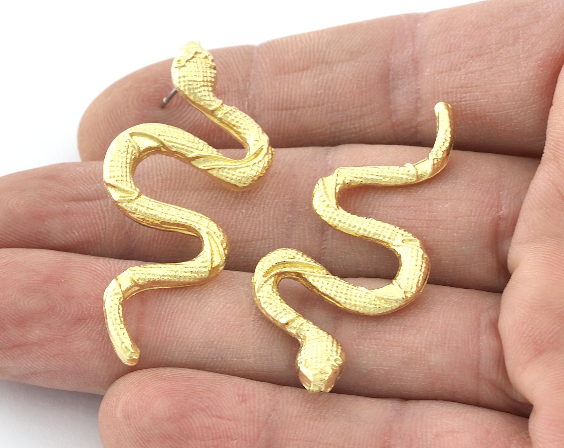 Snake Earring Stud Post Wire Base Raw Brass, Shiny silver, Shiny gold plated Earring 44mm OZ5331