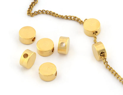 Cylinder Round spacer bead middle hole brass Matte gold plated 7x3,6mm bab1.5 2510