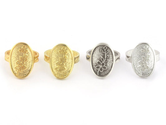 Birth Monthly Flower (May Hawthorne) Adjustable Ring Raw Solid Brass , Antique silver, Shiny silver, Shiny gold plated 8US 5319