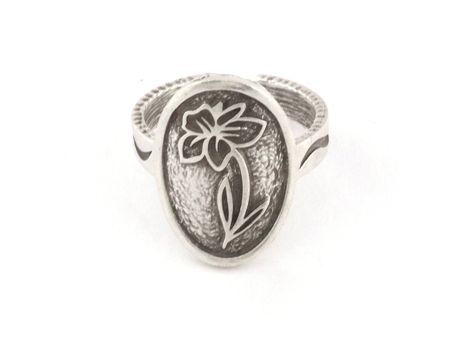 Birth Monthly Flower (March Daffodil) Adjustable Ring Raw Solid Brass , Antique silver, Shiny silver, Shiny gold plated 8US 5323