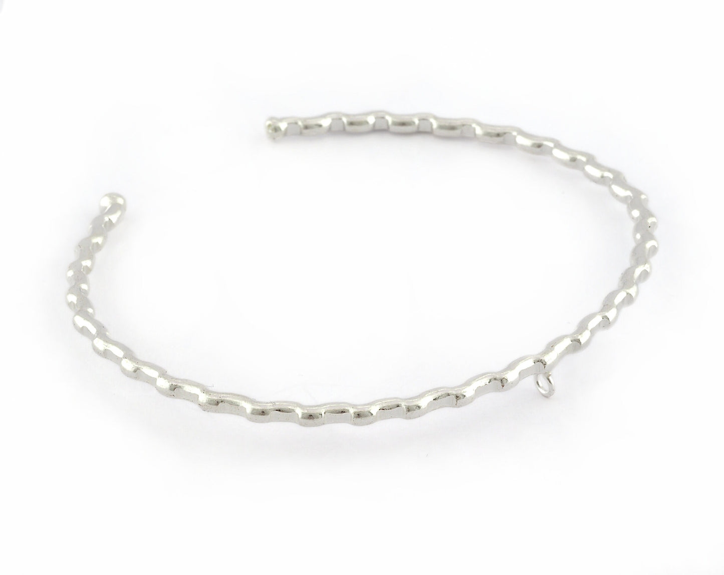 Ribbed Open Bangle Bracelet Base, with loop Shiny silver plated brass (58mm Size ) 5310