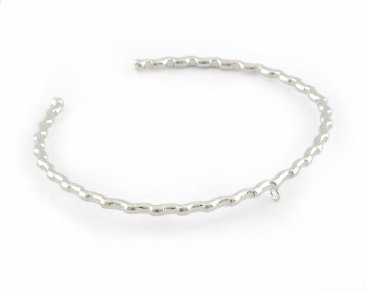 Ribbed Open Bangle Bracelet Base, with loop Shiny silver plated brass (58mm Size ) 5310