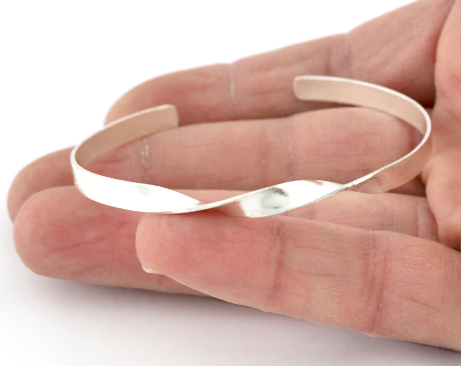 Twisted Open Bangle Bracelet Base, Shiny silver plated brass (58mm Size ) 5311