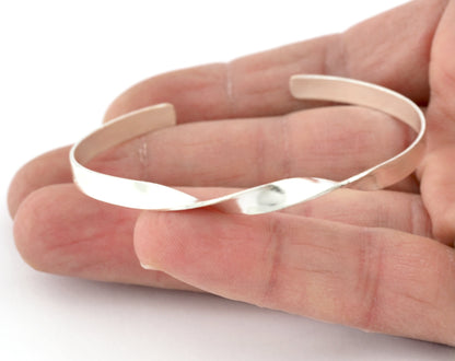 Twisted Open Bangle Bracelet Base, Shiny silver plated brass (58mm Size ) 5311