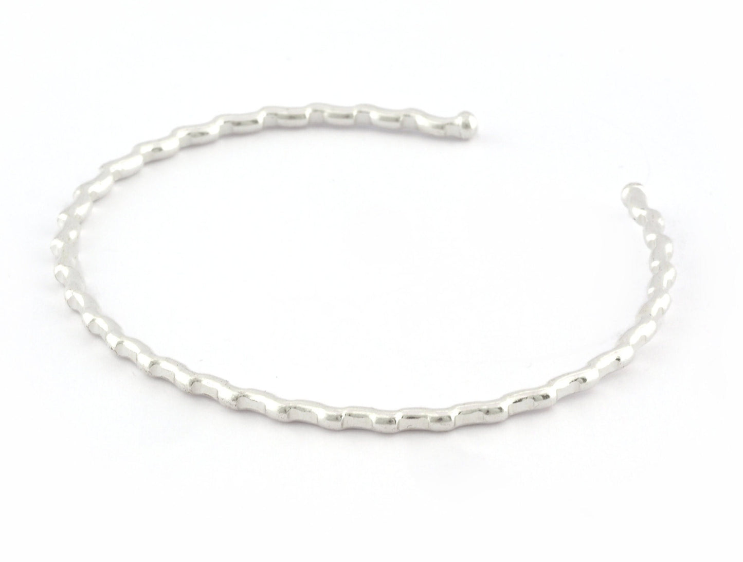 Ribbed Open Bangle Bracelet Base, Shiny silver plated brass (58mm Size ) 5306