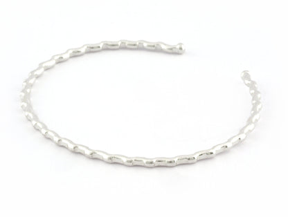 Ribbed Open Bangle Bracelet Base, Shiny silver plated brass (58mm Size ) 5306