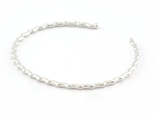 Ribbed Open Bangle Bracelet Base, Shiny silver plated brass (58mm Size ) 5306