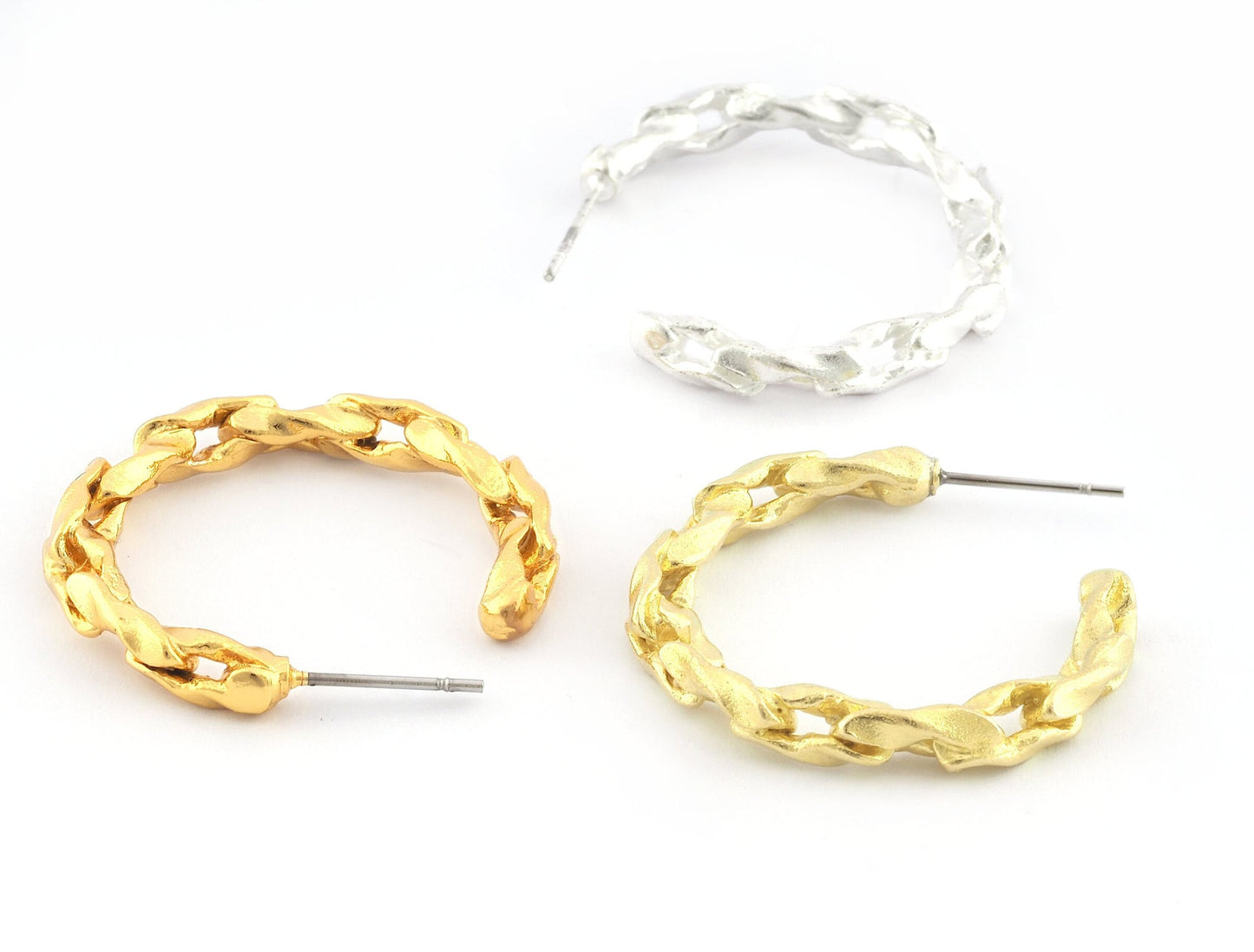 Chain Earring Raw brass, Shiny Silver, Shiny Gold (29mm) 5328