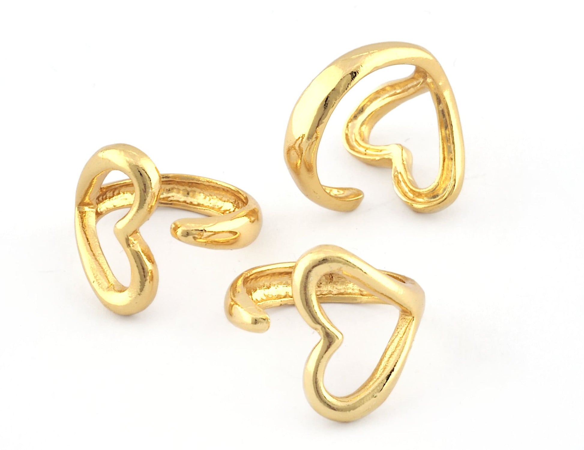 Heart Ring Adjustable Shiny Gold Plated Brass (18.5mm 8US inner size) 5251