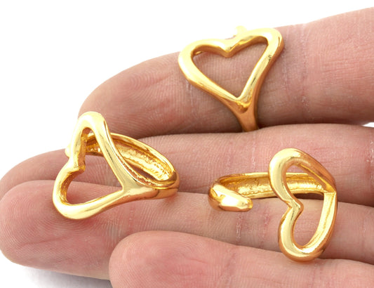 Heart Ring Adjustable Shiny Gold Plated Brass (18.5mm 8US inner size) 5251