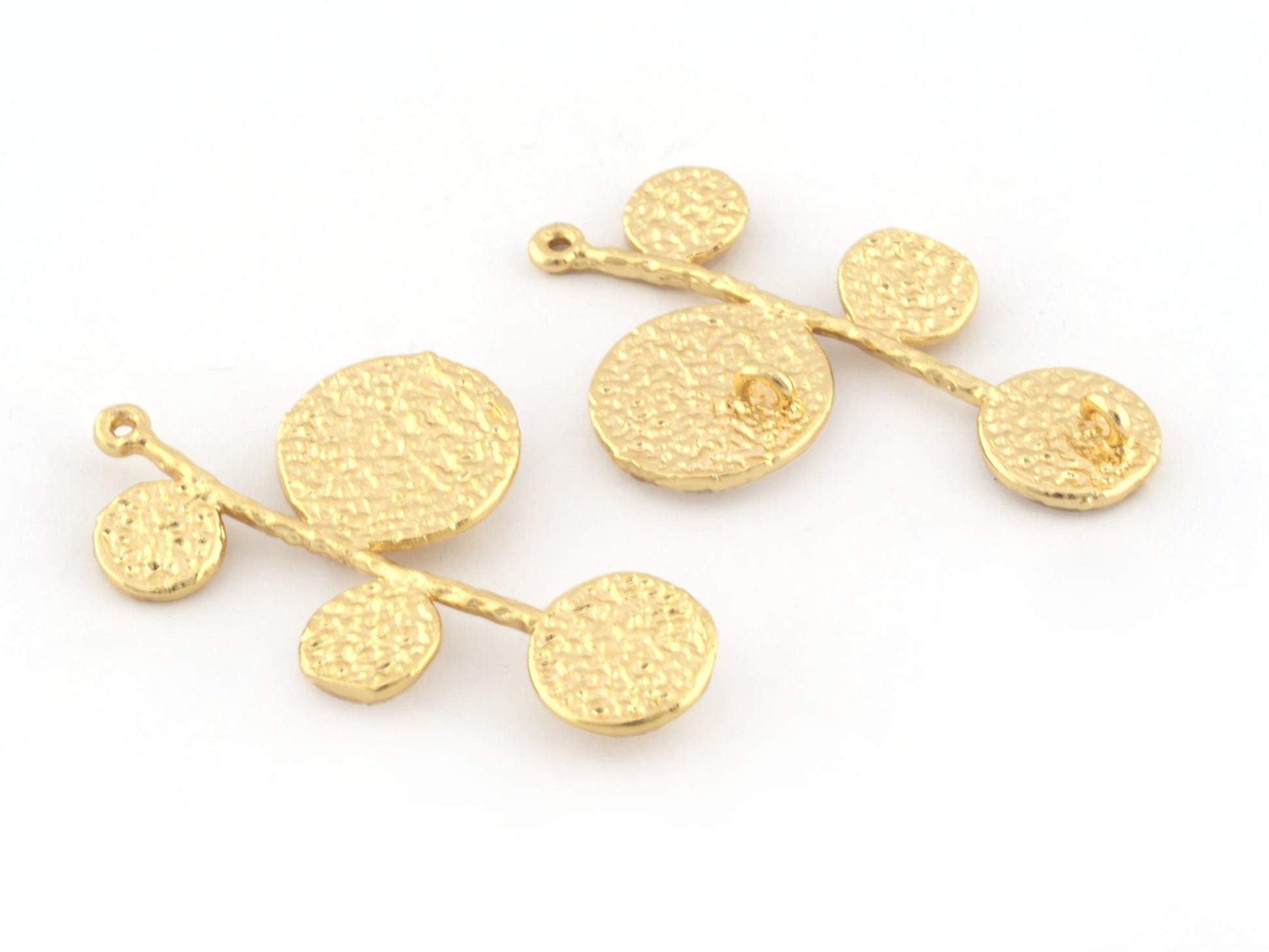 Branch Disc Charms, Connector pendant Shiny gold plated brass 40x23mm 5255