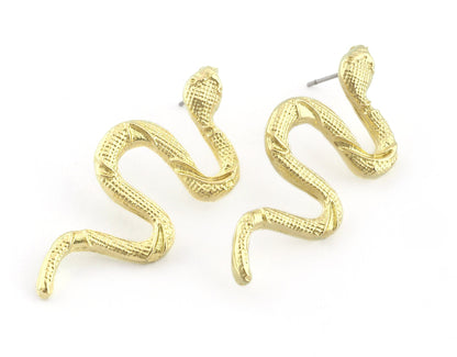 Snake Earring Stud Post Wire Base Raw Brass, Shiny silver, Shiny gold plated Earring 44mm OZ5331