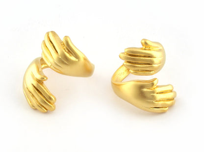 Hands Statement Adjustable Ring Matte Gold Plated brass (18mm 8US - 9US inner size) Oz4007