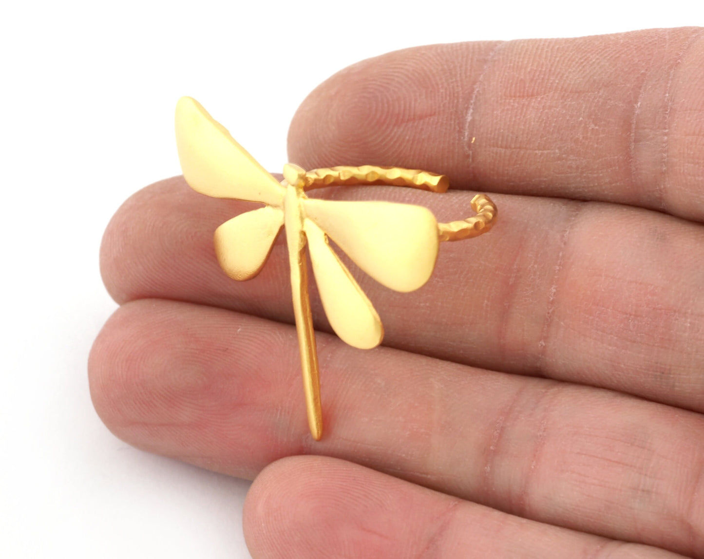 Dragonfly Ring, Adjustable Ring Matte Gold Plated Brass (18mm 8US inner size) 3073