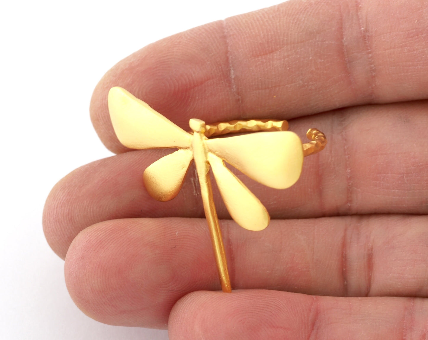 Dragonfly Ring, Adjustable Ring Matte Gold Plated Brass (18mm 8US inner size) 3073