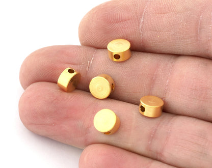 Cylinder Round spacer bead middle hole brass Matte gold plated 7x3,6mm bab1.5 2510