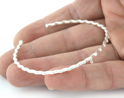 Ribbed Open Bangle Bracelet Base, with loop Shiny silver plated brass (58mm Size ) 5310