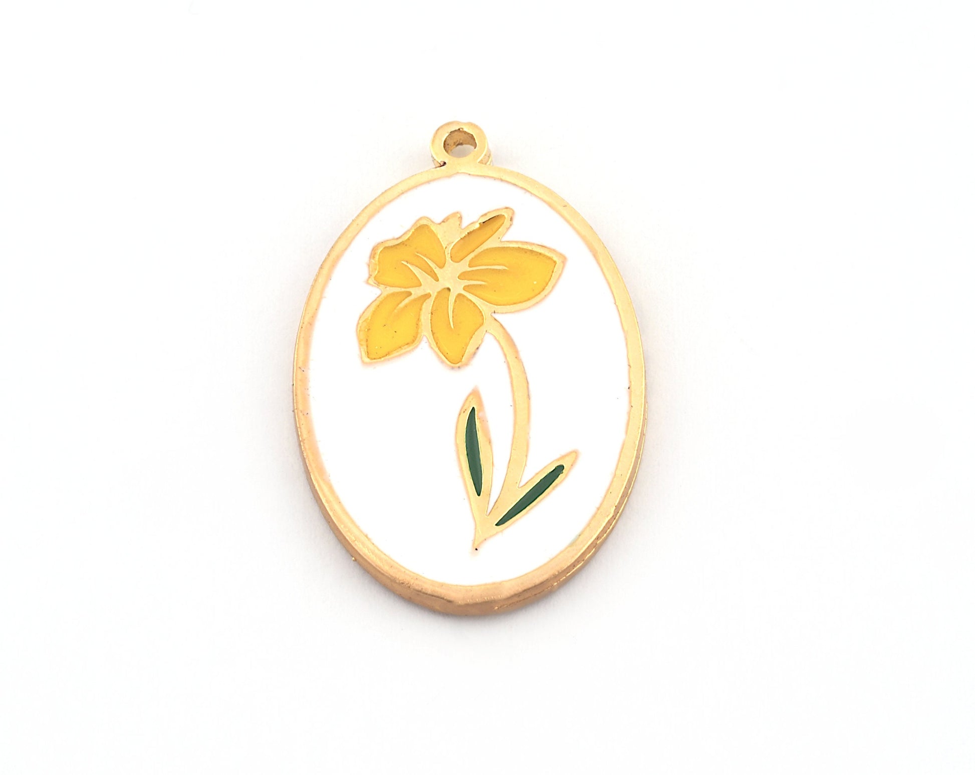 Birth Monthly Flower (March Daffodil) Oval Charms Pendant Brass Shiny gold plated 29x18mm 5277