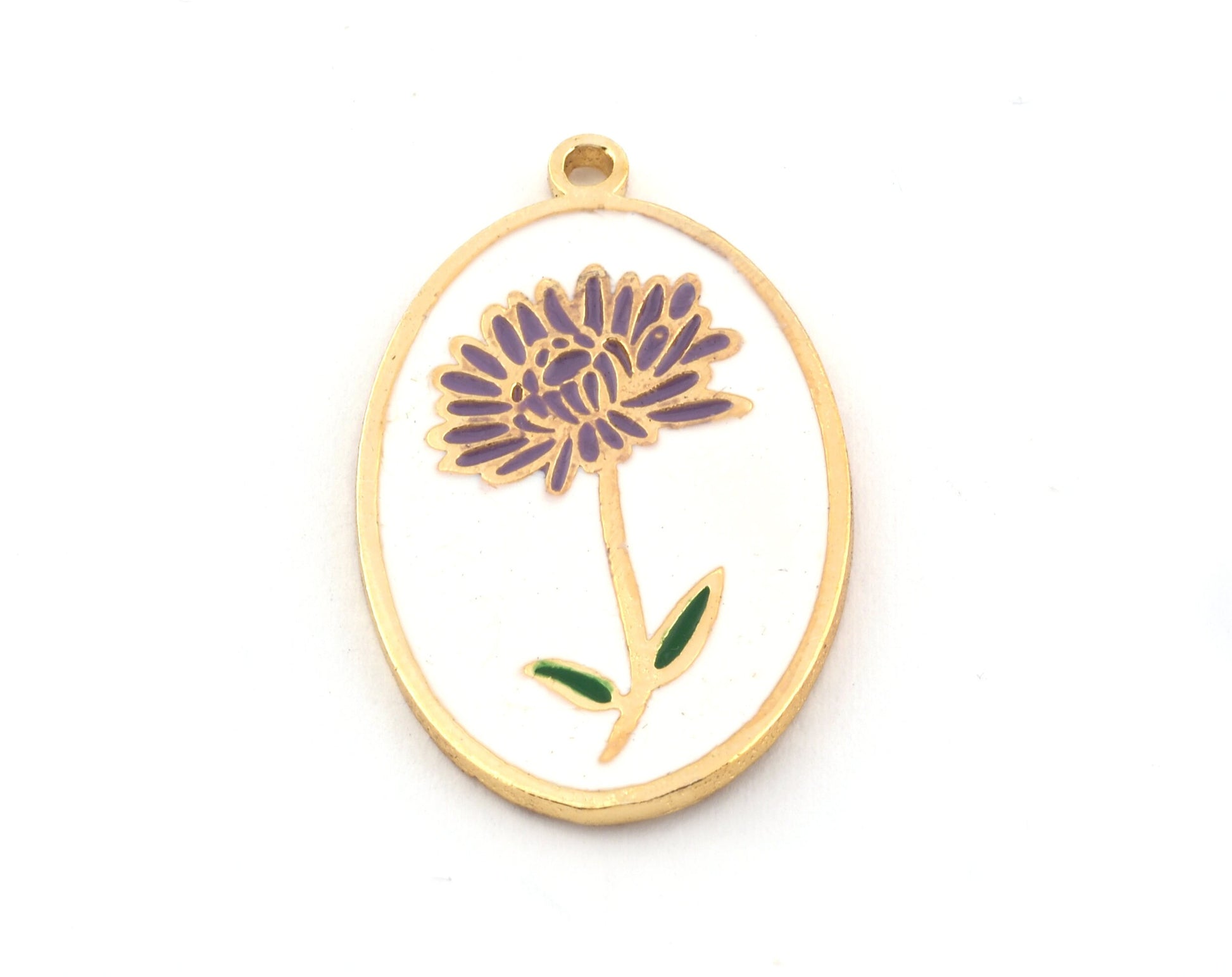 Birth Monthly Flower (November Chrysanthemum) Oval Charms Pendant Brass , Shiny gold plated 29x18mm 5278