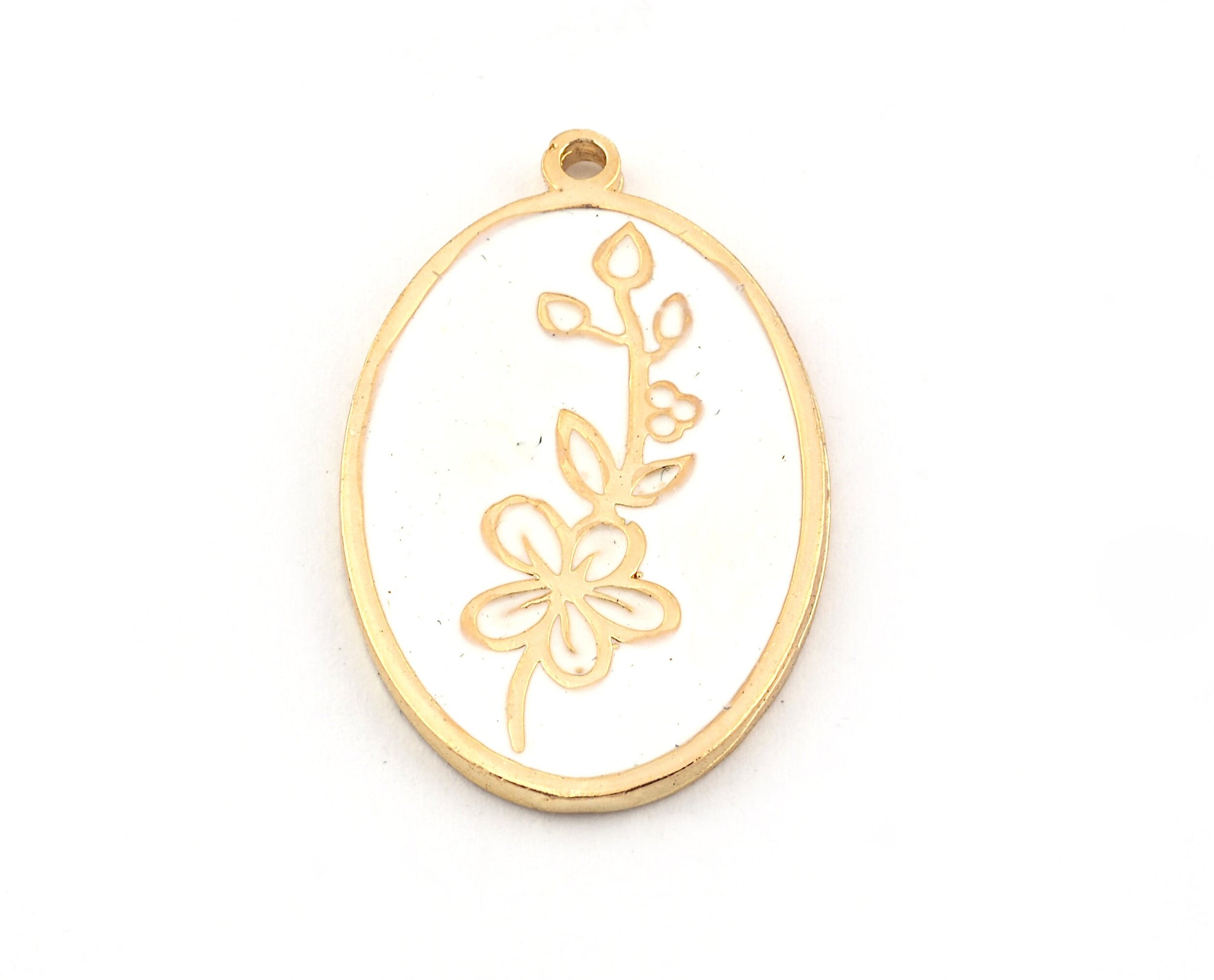 Birth Monthly Flower (May Hawthorne) Oval Charms Pendant Brass Shiny gold plated 29x18mm 5279