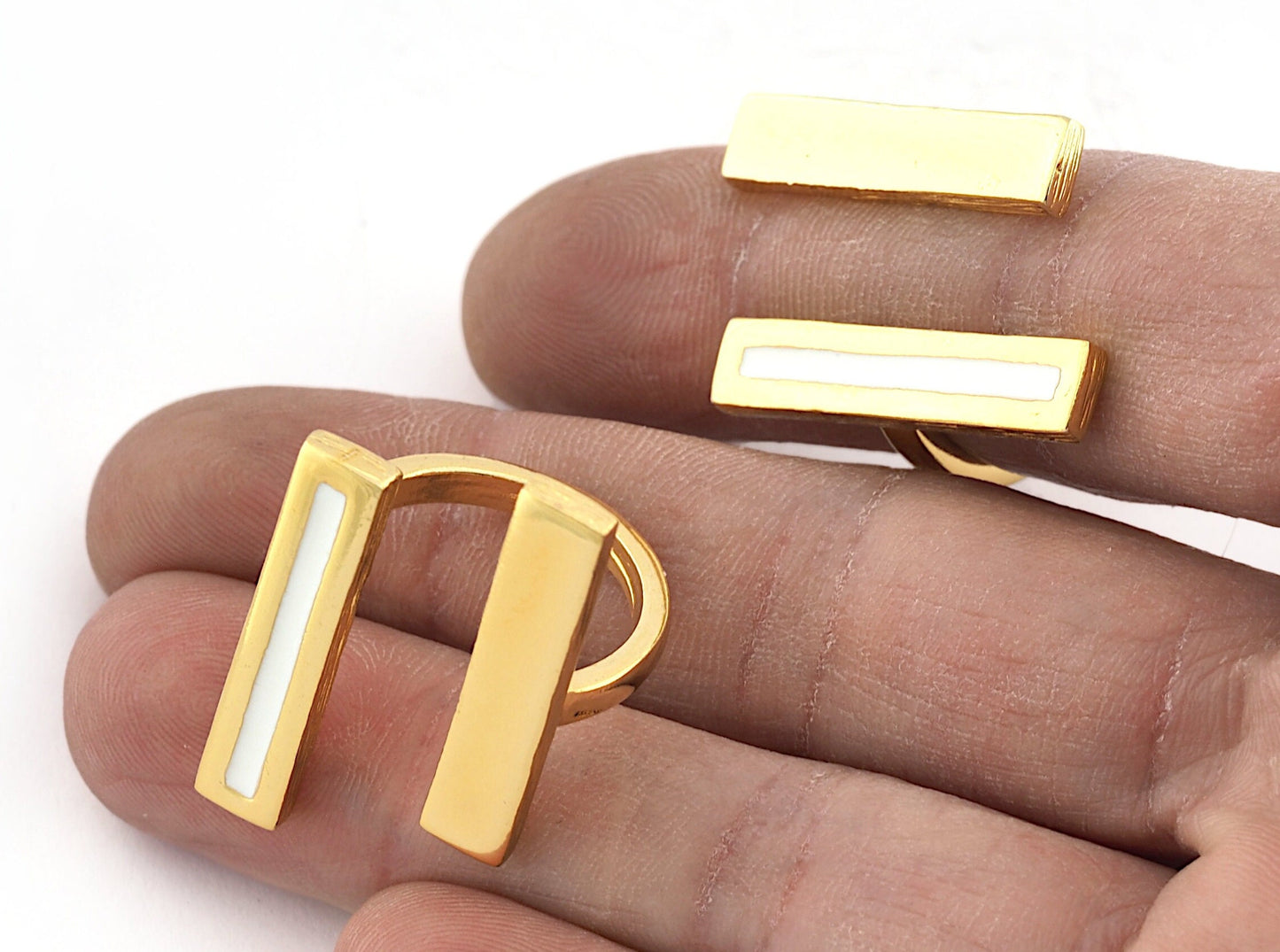 Rectangle Bar Ring Shiny Gold Plated Adjustable Ring brass - Enamel filled (18mm 7.5US inner size - Adjustable ) OZ3599