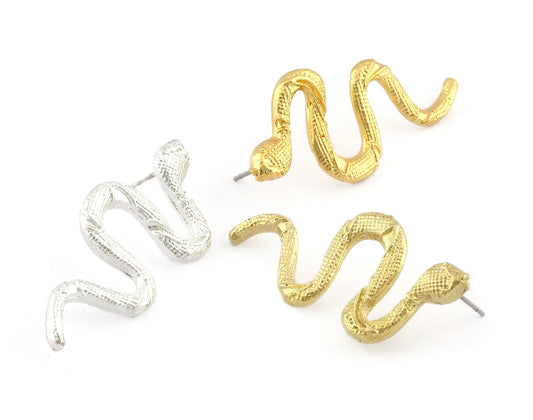 Snake Earring Stud Post Wire Base Raw Brass, Shiny silver, Shiny gold plated Earring 44mm OZ5331