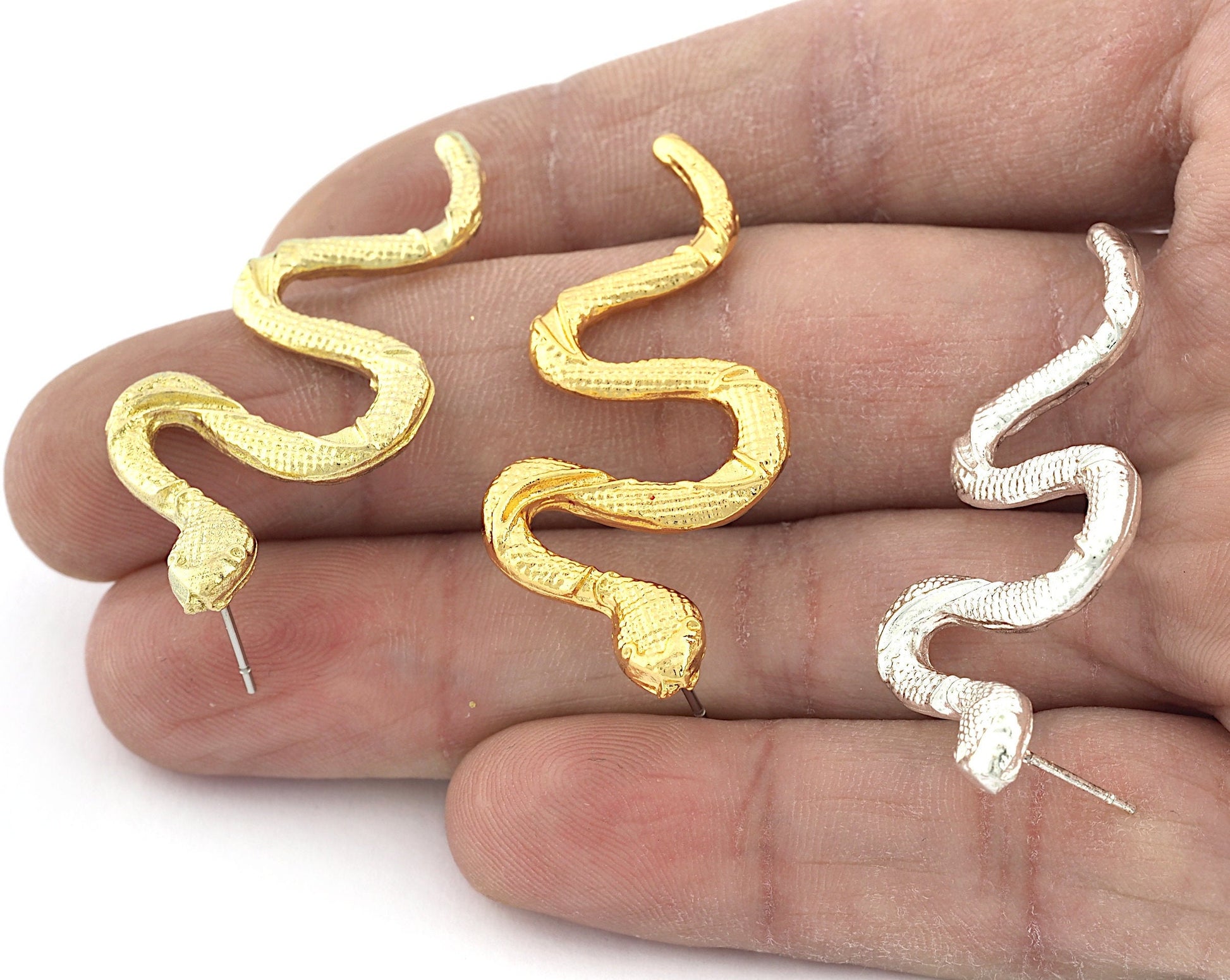 Snake Earring Stud Post Wire Base Raw Brass, Shiny silver, Shiny gold plated Earring 44mm OZ5331