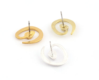 Snake Earring Stud Post Wire Base Raw Brass, Shiny silver, Shiny gold plated Earring 20x16mm 5333