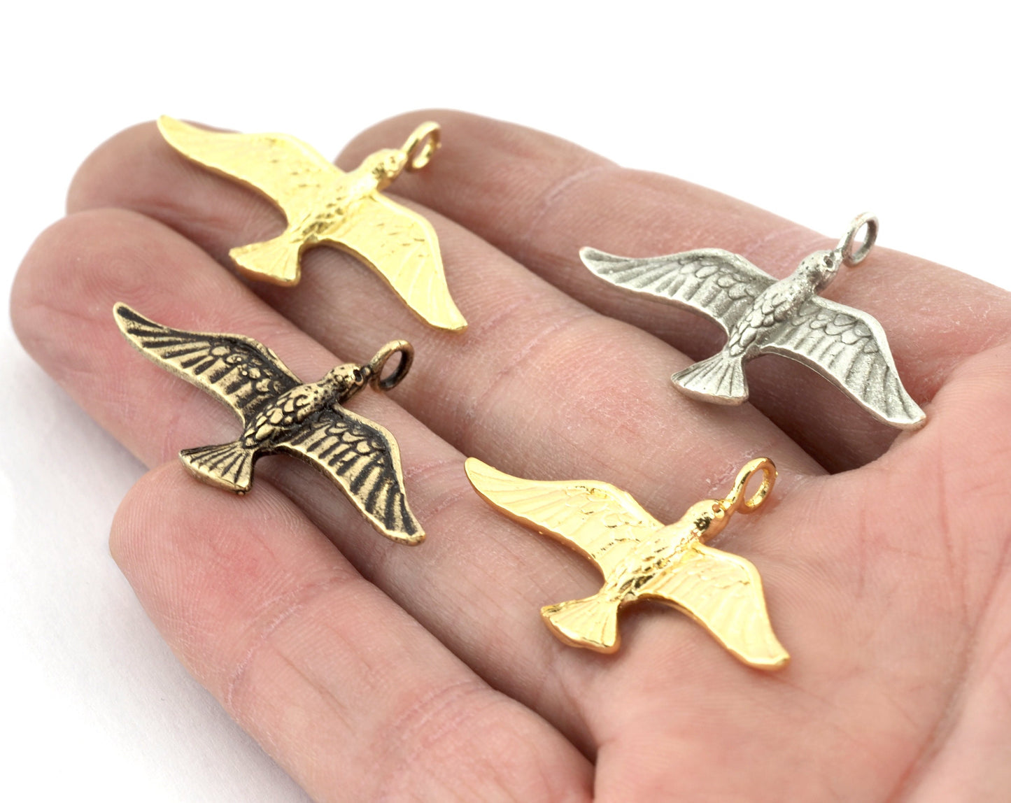 Bird Charms, Pendant Raw Brass, Antique silver, Antique Bronze, Shiny gold plated brass 39x24mm 277
