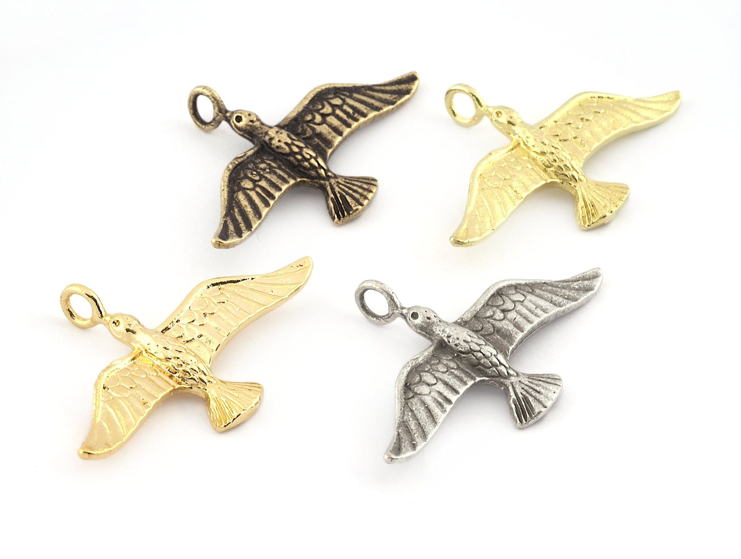 Bird Charms, Pendant Raw Brass, Antique silver, Antique Bronze, Shiny gold plated brass 39x24mm 277