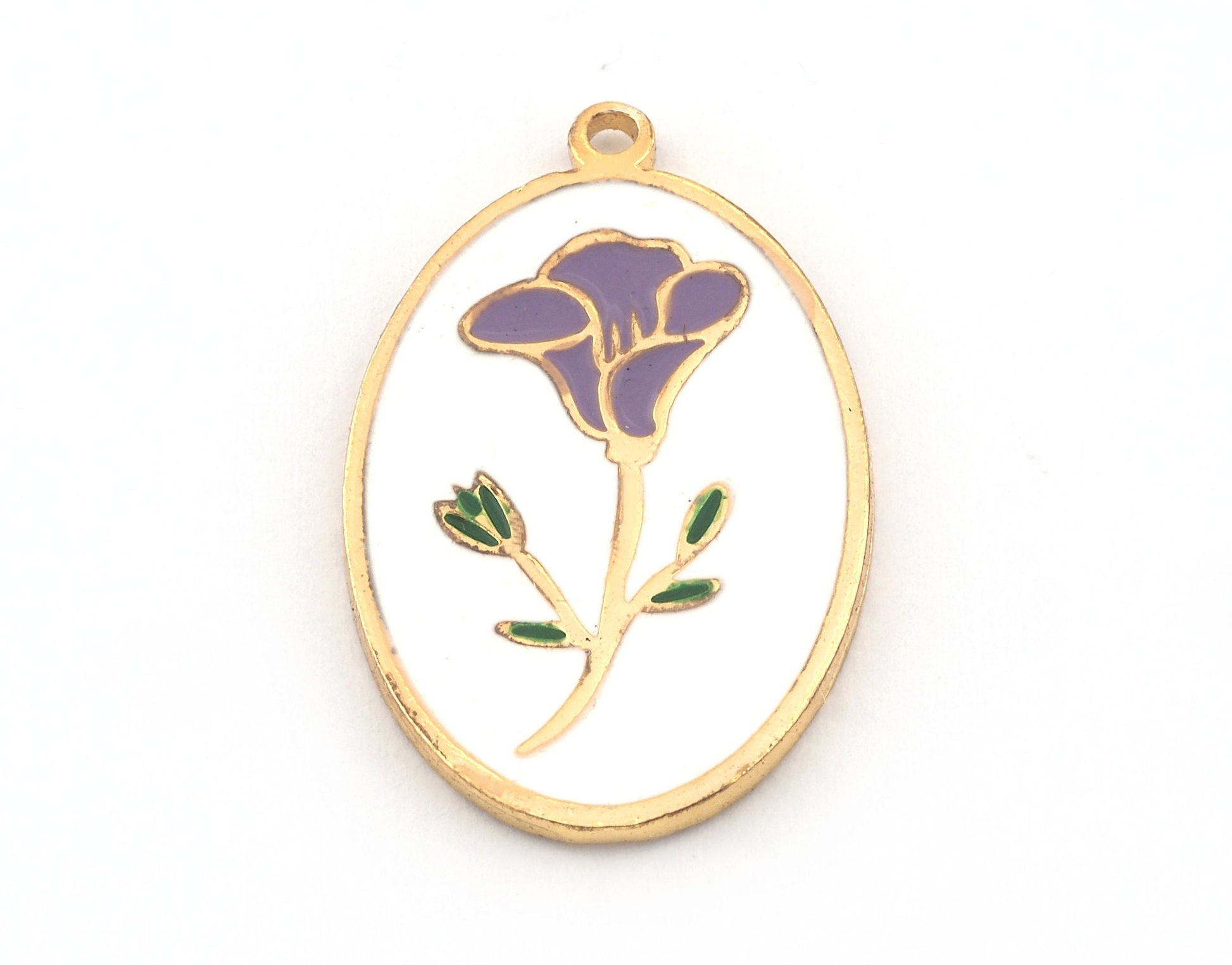 Birth Monthly Flower (September Morning Glory ) Oval Charms Pendant Shiny gold plated - Enamel filled 29x18mm 5276