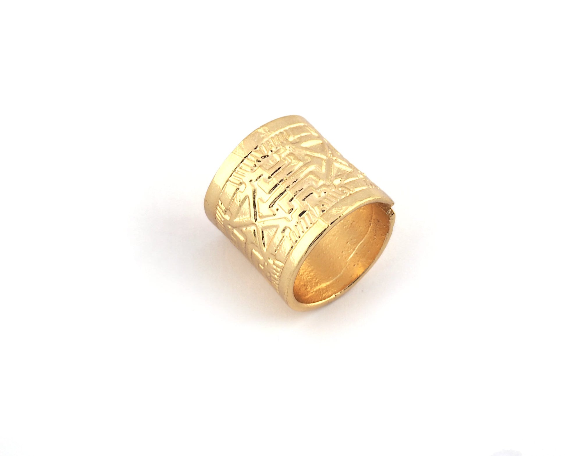 Ethnic Tube Adjustable Ring Shiny Gold Plated Brass (17.5mm 7US inner size) OZ3371 19mm