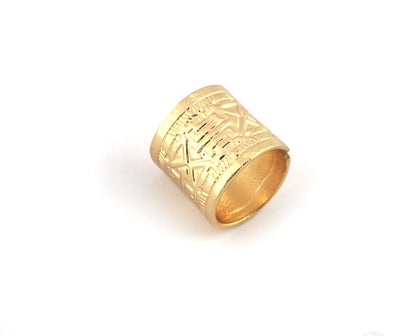 Ethnic Tube Adjustable Ring Shiny Gold Plated Brass (17.5mm 7US inner size) OZ3371 19mm