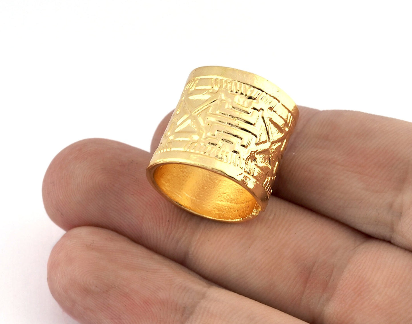 Ethnic Tube Adjustable Ring Shiny Gold Plated Brass (17.5mm 7US inner size) OZ3371 19mm