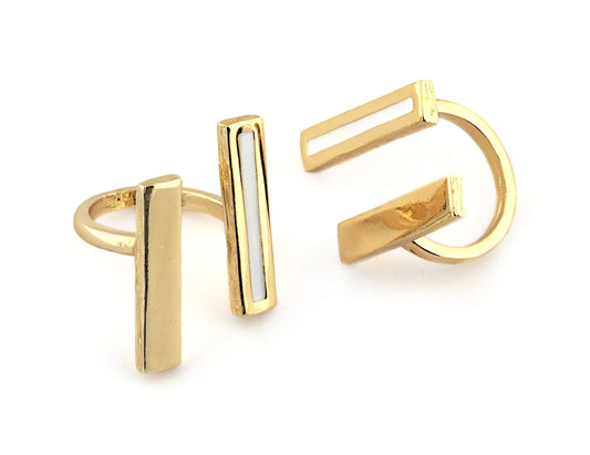 Rectangle Bar Ring Shiny Gold Plated Adjustable Ring brass - Enamel filled (18mm 7.5US inner size - Adjustable ) OZ3599