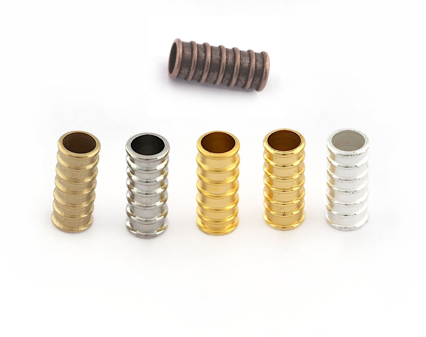 Jewelry making tubes, Brass, Silver tone, Shiny, Matte gold, Shiny silver, Antique copper 18x8mm (6mm hole) bab6 1230