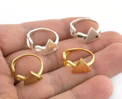 Heart Triangle Star Ring Adjustable Raw brass, Shiny Silver, Antique silver, Shiny gold (18mm 8US inner size) 3032