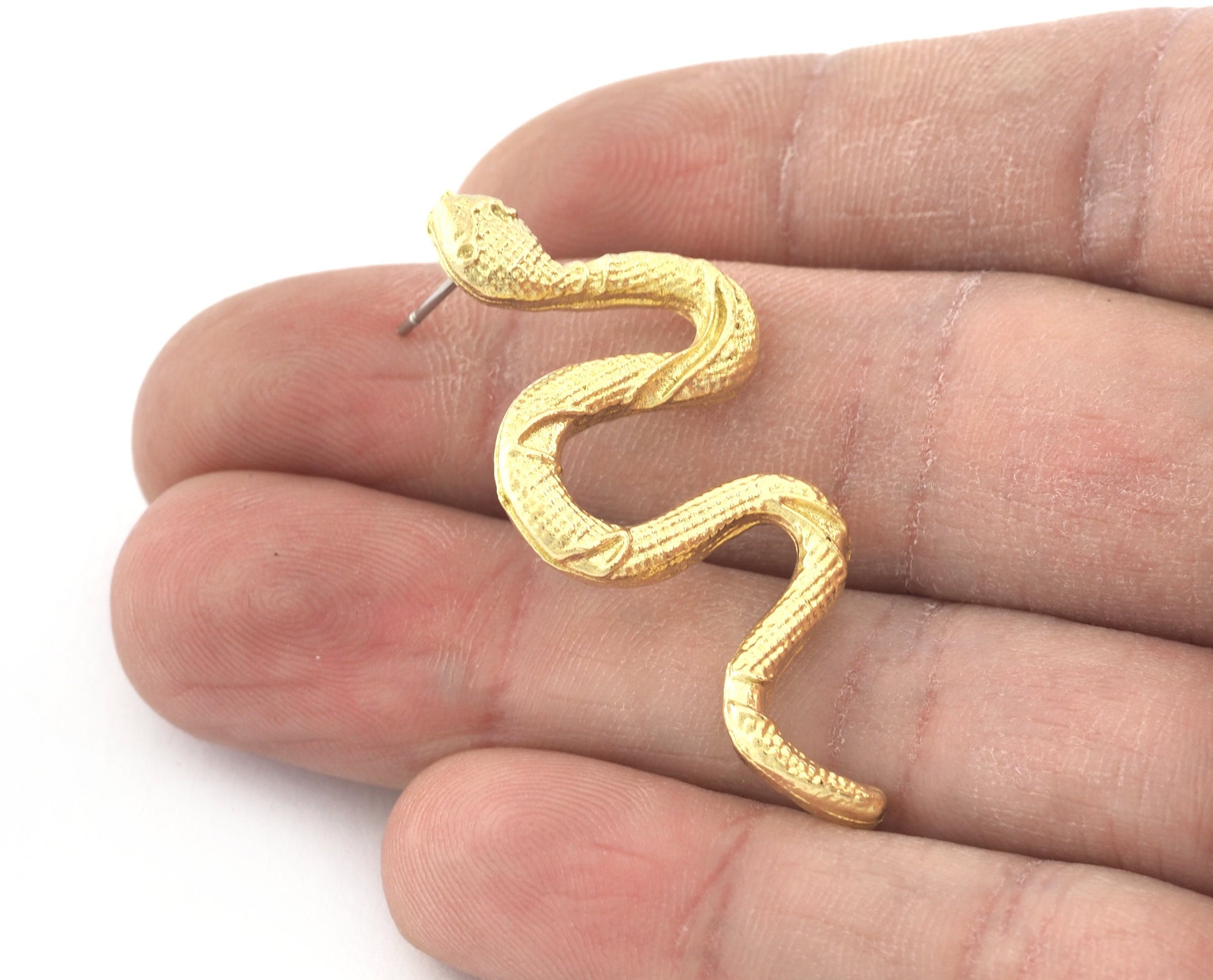Snake Earring Stud Post Wire Base Raw Brass, Shiny silver, Shiny gold plated Earring 44mm OZ5331