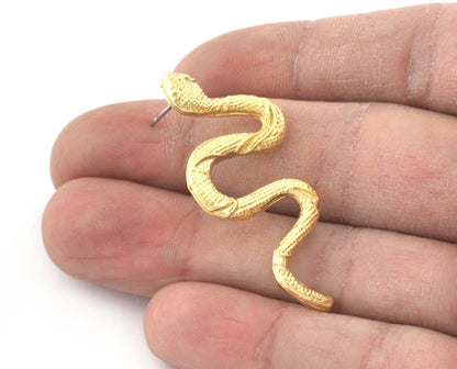 Snake Earring Stud Post Wire Base Raw Brass, Shiny silver, Shiny gold plated Earring 44mm OZ5331