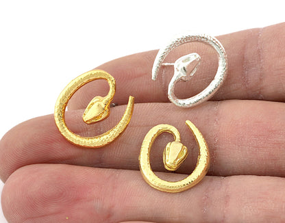 Snake Earring Stud Post Wire Base Raw Brass, Shiny silver, Shiny gold plated Earring 20x16mm 5333