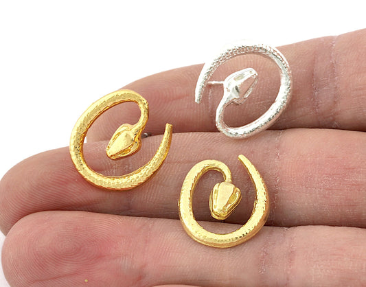 Snake Earring Stud Post Wire Base Raw Brass, Shiny silver, Shiny gold plated Earring 20x16mm 5333