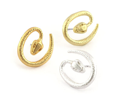 Snake Earring Stud Post Wire Base Raw Brass, Shiny silver, Shiny gold plated Earring 20x16mm 5333