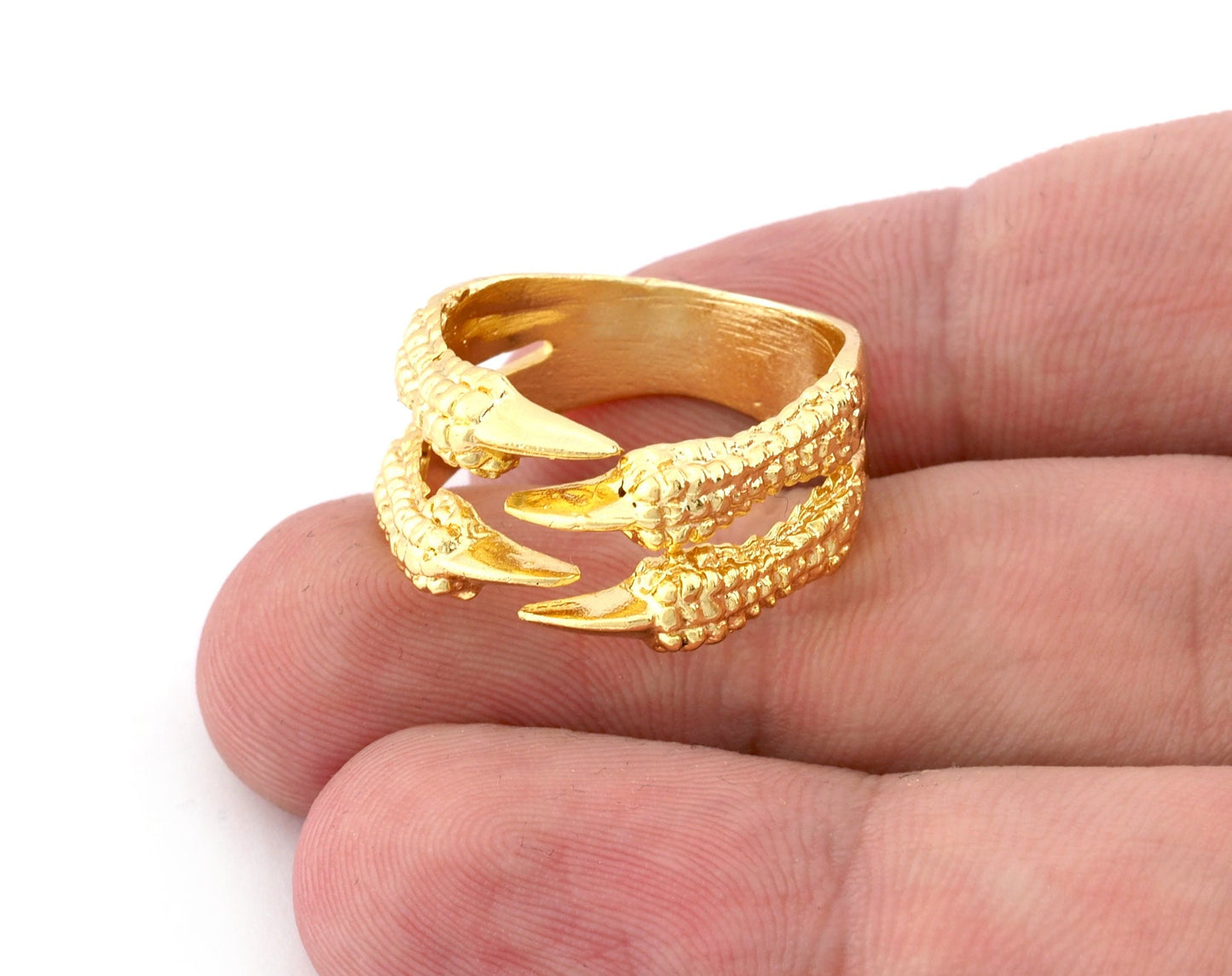 Claw Ring Adjustable Shiny gold plated brass (21mm 11US inner size) 3912