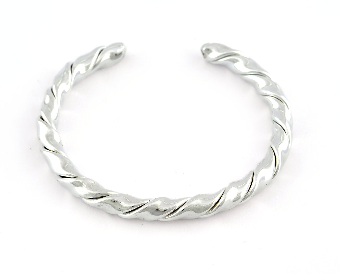 Braid Open Bangle Bracelet Base, Shiny silver plated copper (54mm Size ) 3130