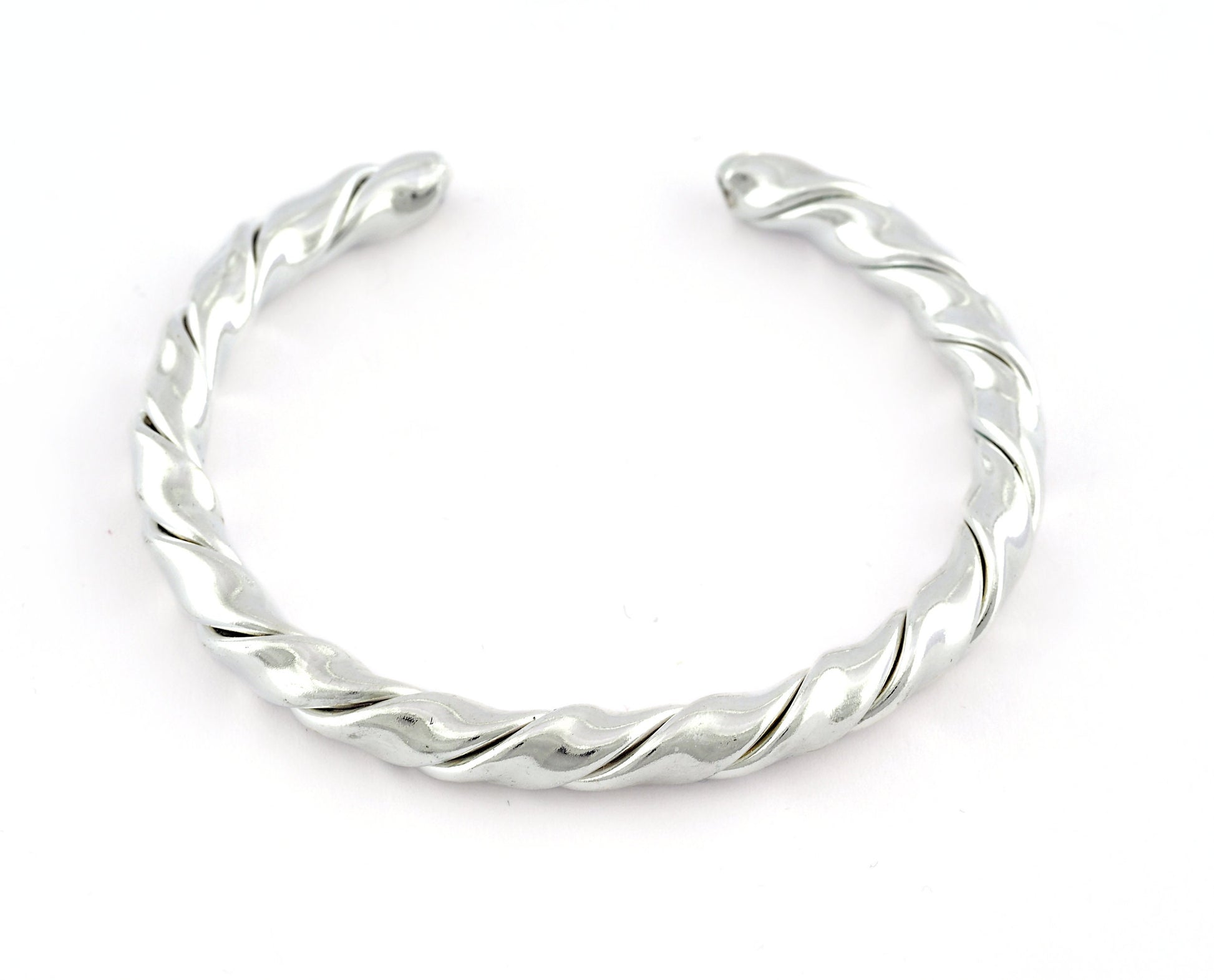 Braid Open Bangle Bracelet Base, Shiny silver plated copper (54mm Size ) 3130